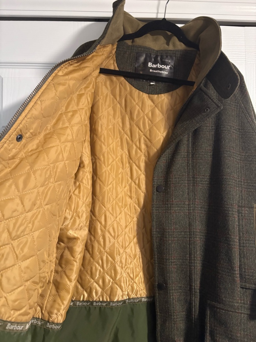 Barbour Olive Loden Check Tweed Field Jacket with Tan Trim